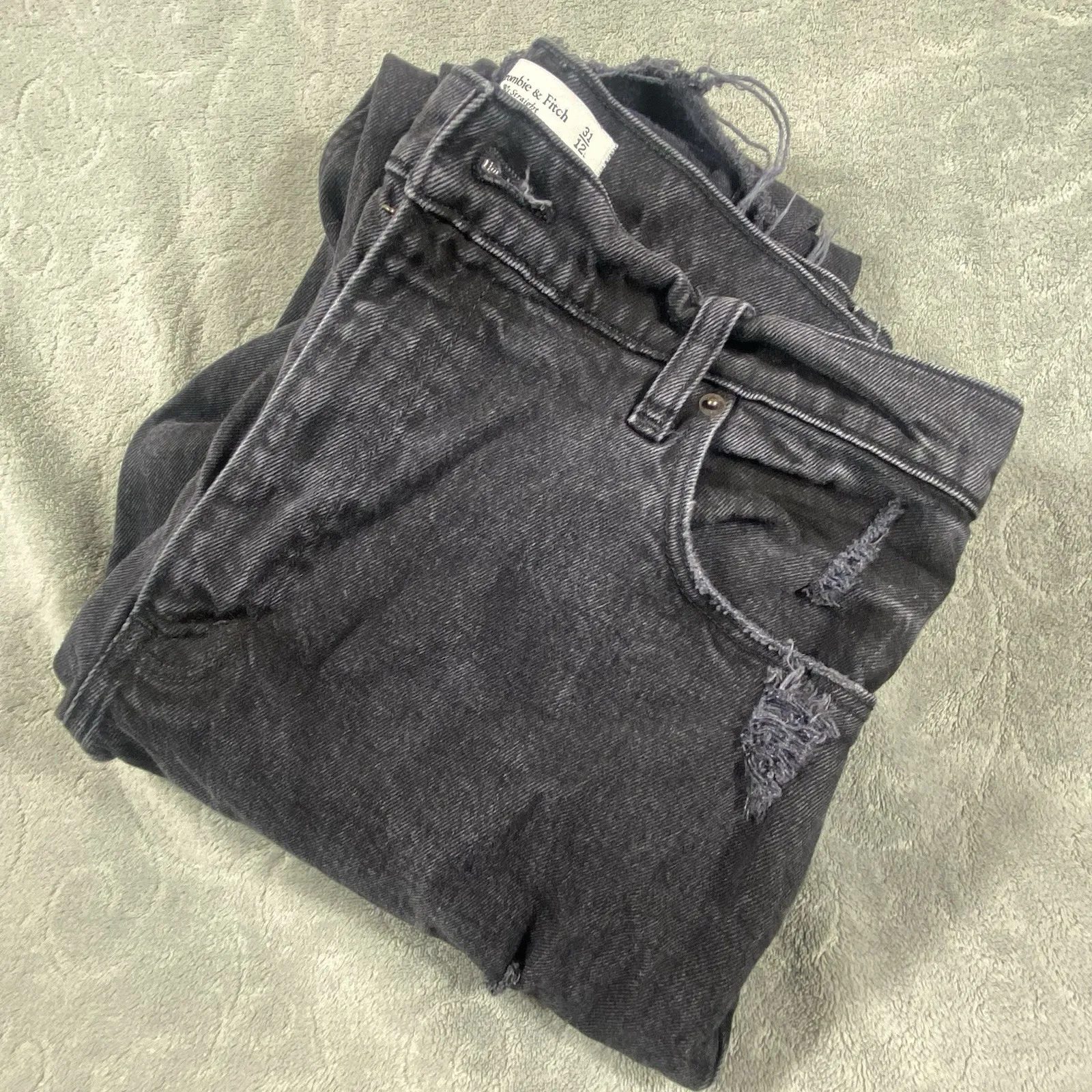 Abercrombie & Fitch 90s Straight Jeans Womens 12/31 Ultra High Rise‎ Rips Fringe - Image 2