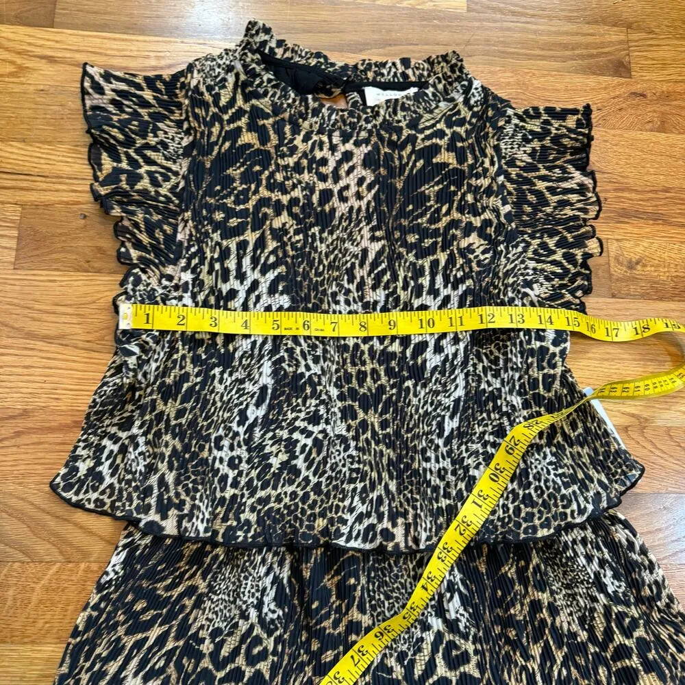 Melloday Womens Small Cheetah Print Animal High Neck Short Sleeve Ruffle Dress - Image 7