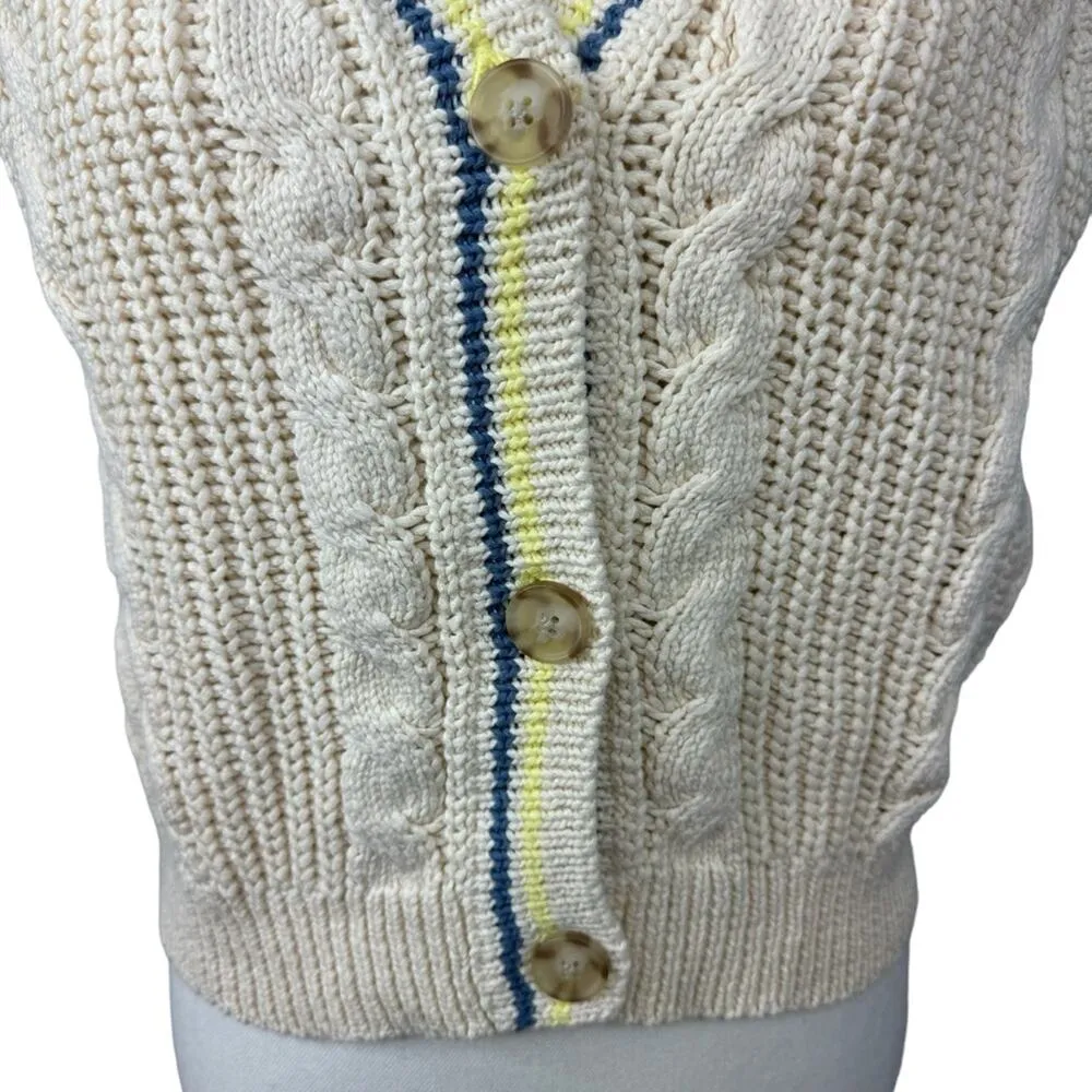 American Eagle Sweater Vest Size M Button Up Cable Knit Cream Striped NEW - Image 3