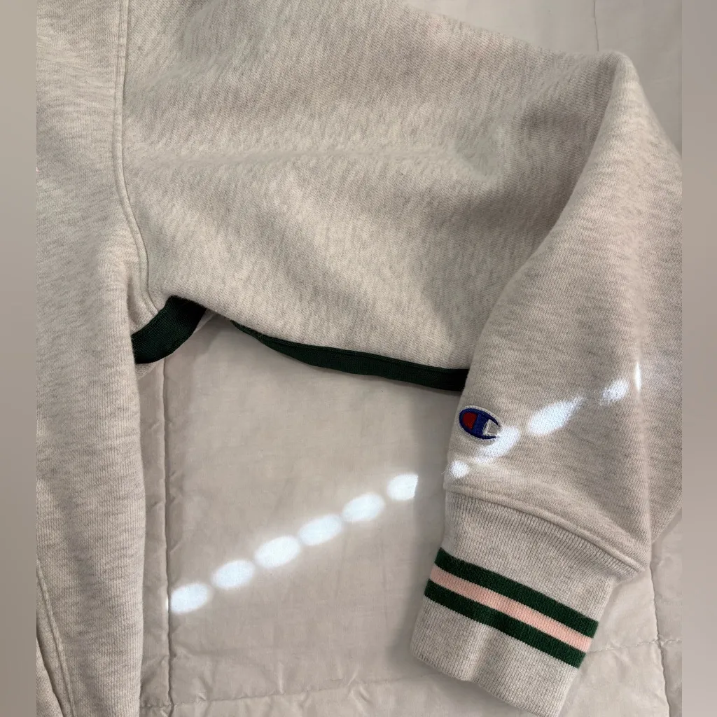 Champion Sweatshirt Reverse Weave Gray Green Pink Pipping Zip Pockets - Image 7