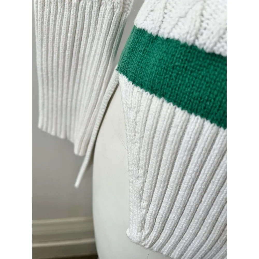 Vtg Liz Claiborne Cable Knit Yellow Green Blue Striped BoatNeck Sweater Preppy M - Image 4