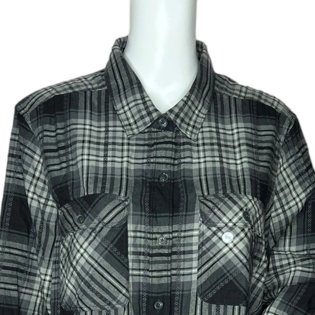 Eddie‎ Bauer Shirt Womens 2x Black Gray Plaid Long Sleeve Campcore Cabincore - Image 5
