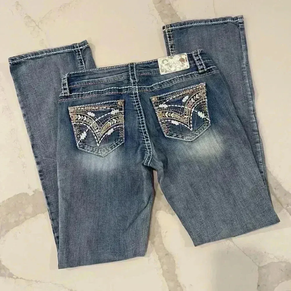 Charme Aztec Embroiderey Mid Rise Bootcut Denim Jeans Women’s 30 Light Blue Wash - Image 6