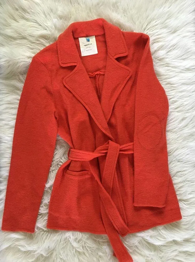 anthropologie anthro sparrow celesta boiled wool orange sweater jacket medium - Image 3