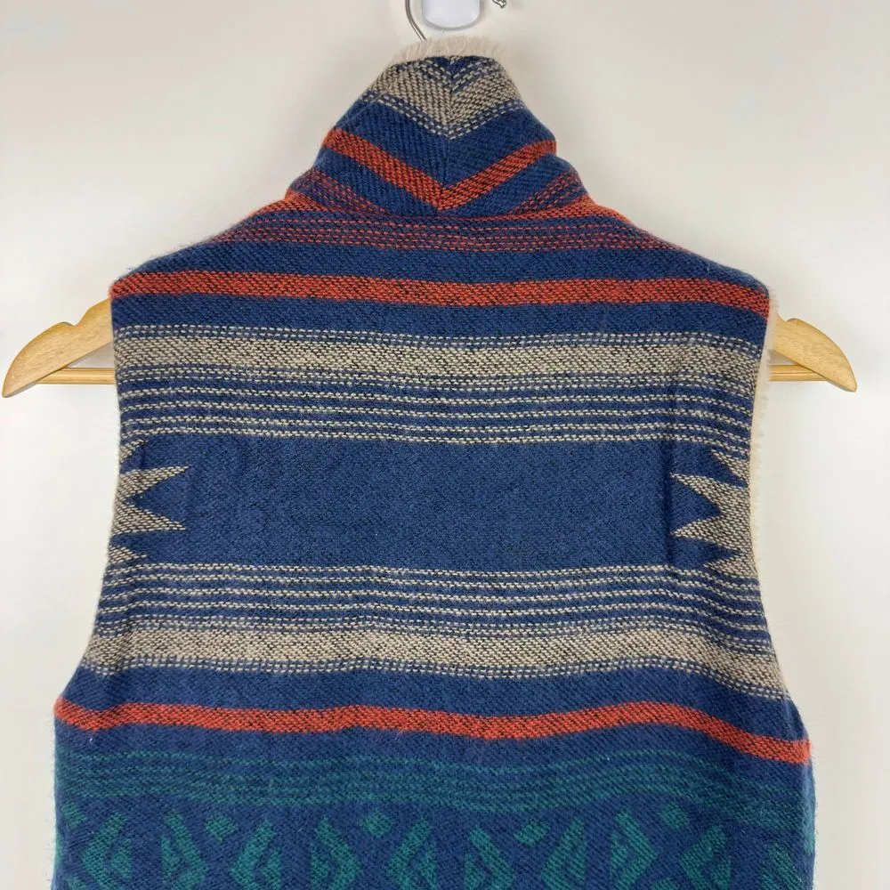 Steve Madden Sherpa Vest Sz XS/S Aztec Print Sleeveless Faux‎ Fur Lined Western - Image 5