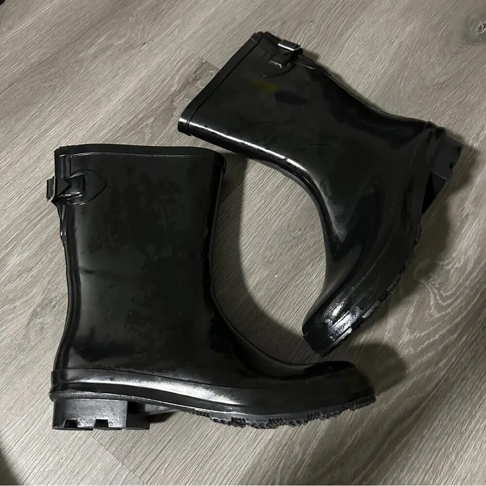 A New Day Women's Boots‎ Vicki Mid Calf Rubber Black Rain Boots Size 10 - Image 2