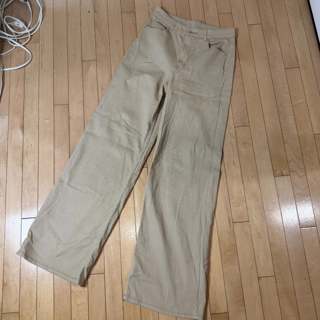 H&M Divided Tan Wide Leg Denim Jeans Chino's Pants Size 6 Stretch - Image 2