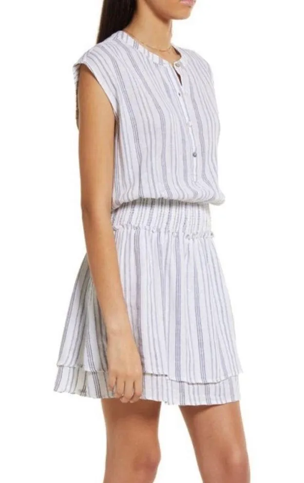 Rails Smocked Waist Mini Dress Striped Linen Blend Size L New with Tag - Image 4
