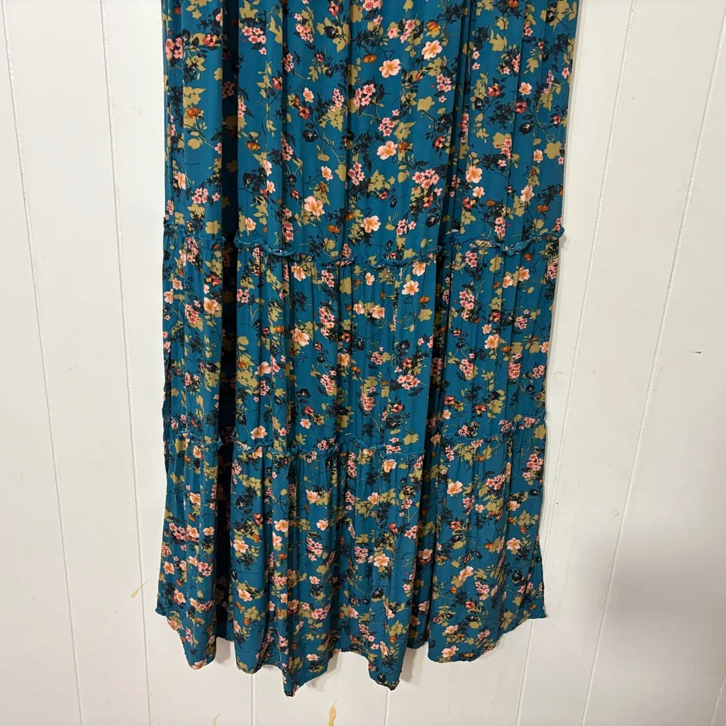 Natural Life Eliza Turquoise Floral Maxi Dress Size XL Boho Tiered Flow - Image 6