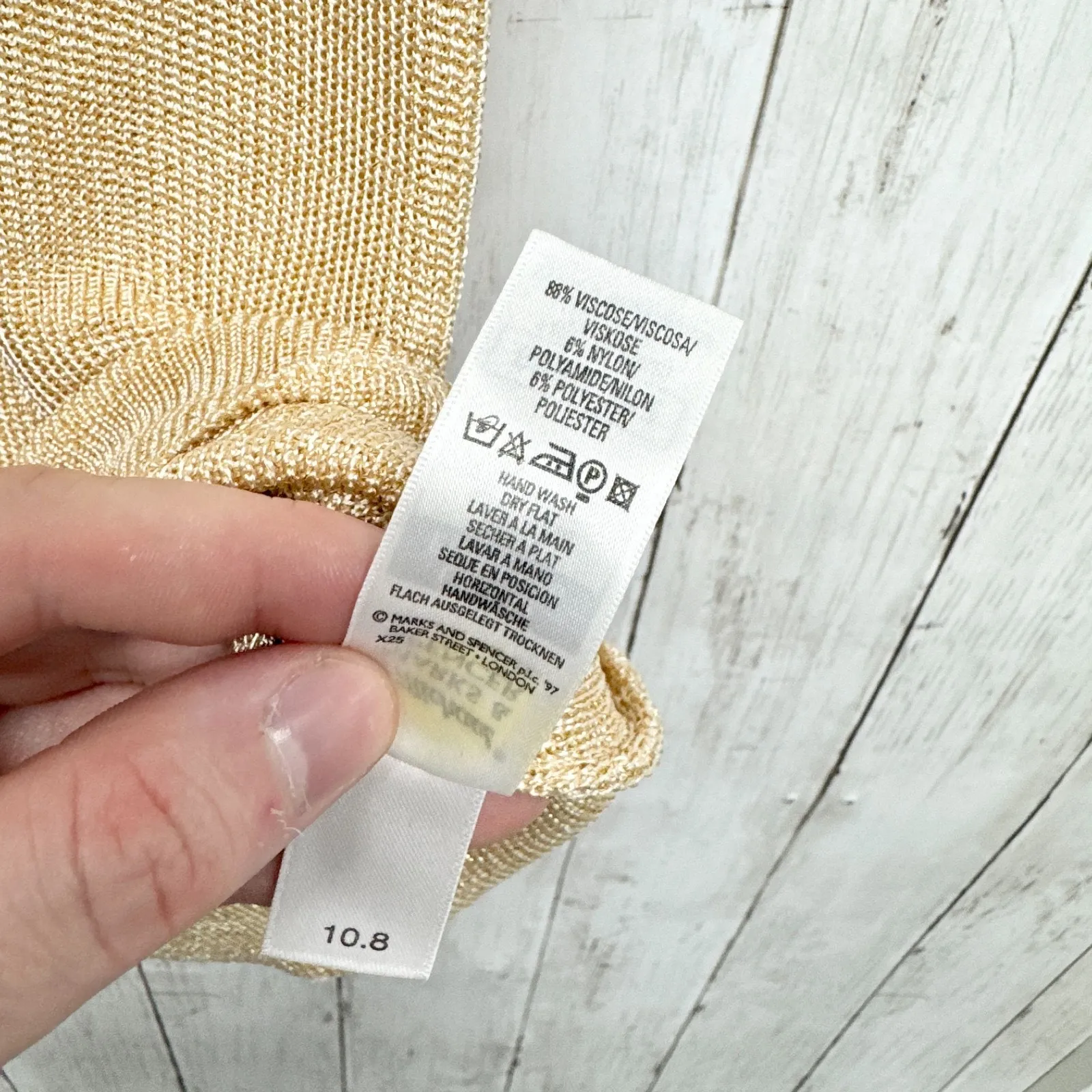 St Michael Marks & Spencer Blouse Women Size 12 Gold Knit Short Sleeve Sweater - Image 3