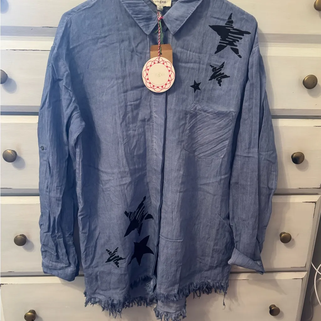 Umgee Denim Blue Button-Up Shirt Small Starstruck - Image 2