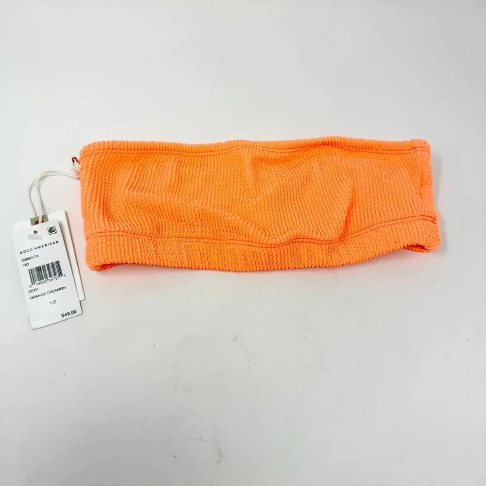 Good American Women Orange Cream Crinkle Basic Bandeau Bikini Top Size 1/2 S/M - Image 2