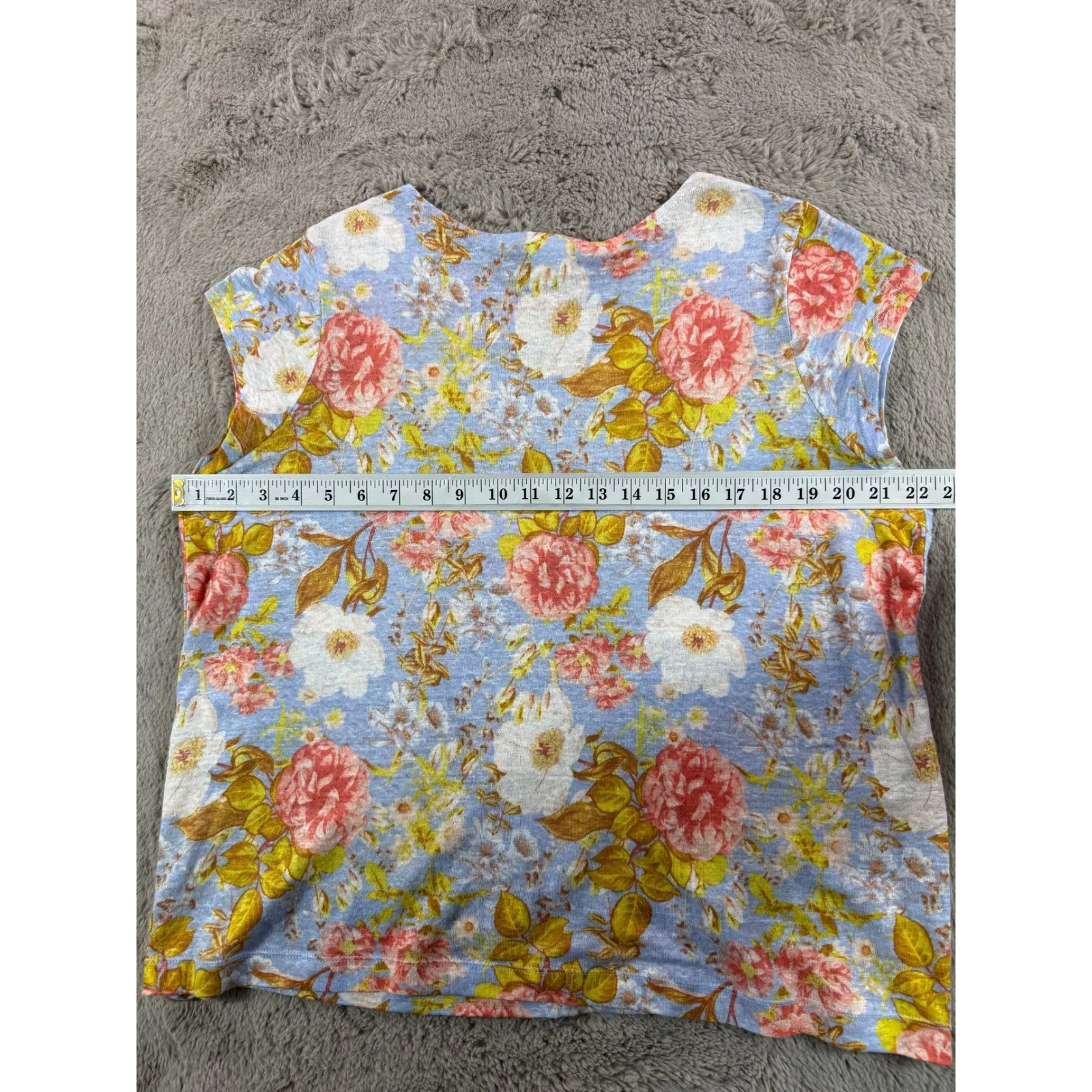 Joie Linen Floral Print Cap Sleeve Button Side Top Women's Cottagecore Light - Image 4