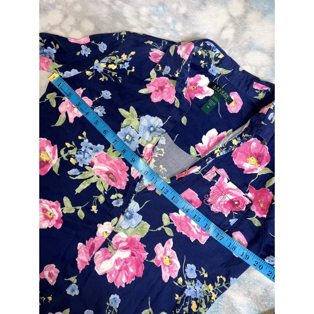RALPH LAUREN Sleep Dress Floral Print Blue XS Night Gown Shirt PREPPY LOUNGEWEAR - Image 5