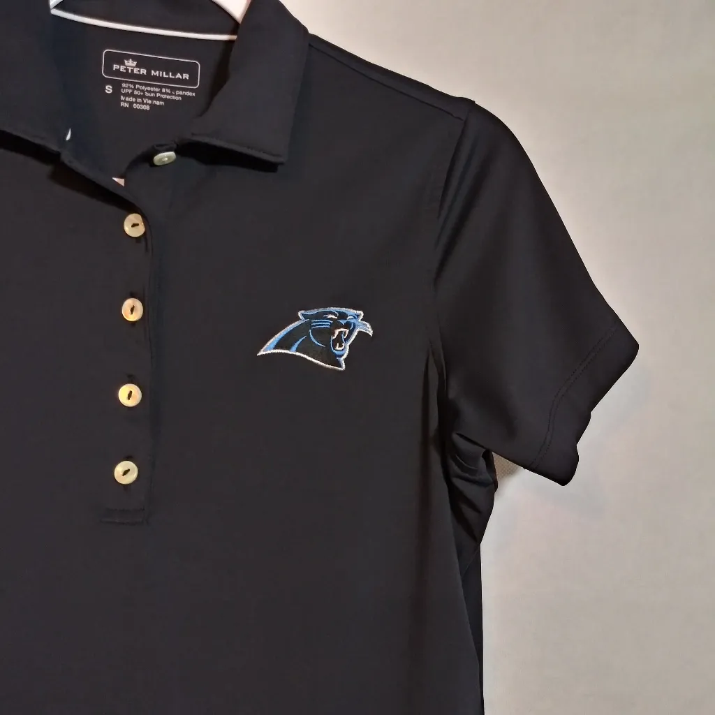 Peter Millar Carolina Panthers Women's Black Button Down Polo Shirt Size Small - Image 5