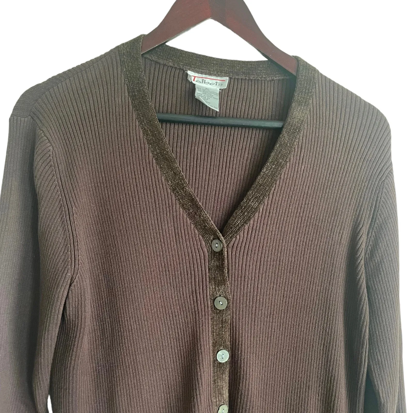 Vintage‎ Talbots Women Cardigan XL Brown Ribbed Button Up Minimalistic Retro 80s - Image 5