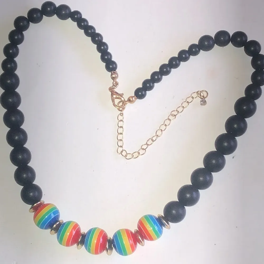 Black Wooden Beaded Boho Rainbow Beads Necklace - Image 3