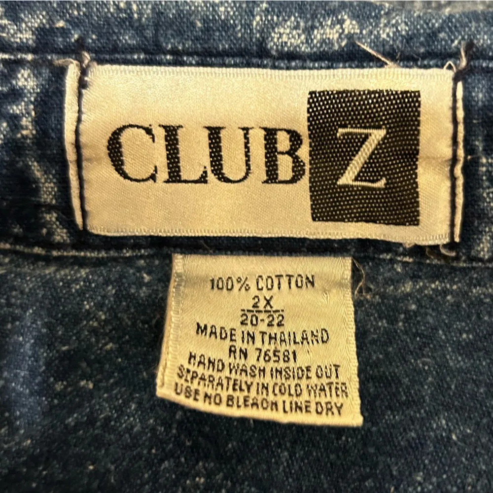 Vintage Club Z 100% Cotton Denim Beaded Button Front Short Sleeve Western Shirt Blue Size 2X - Image 5