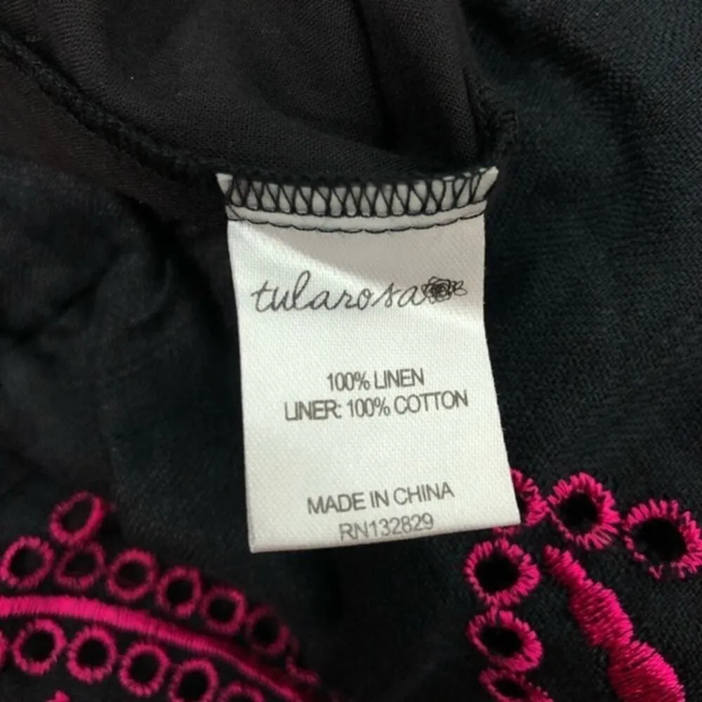 TULAROSA Marla Linen Eyelet Shorts Black/Fuschia Small - Image 8