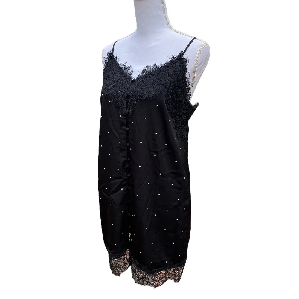 Fabrik Star Print Dress Black Lace Detail Women's Size Medium - Image 2