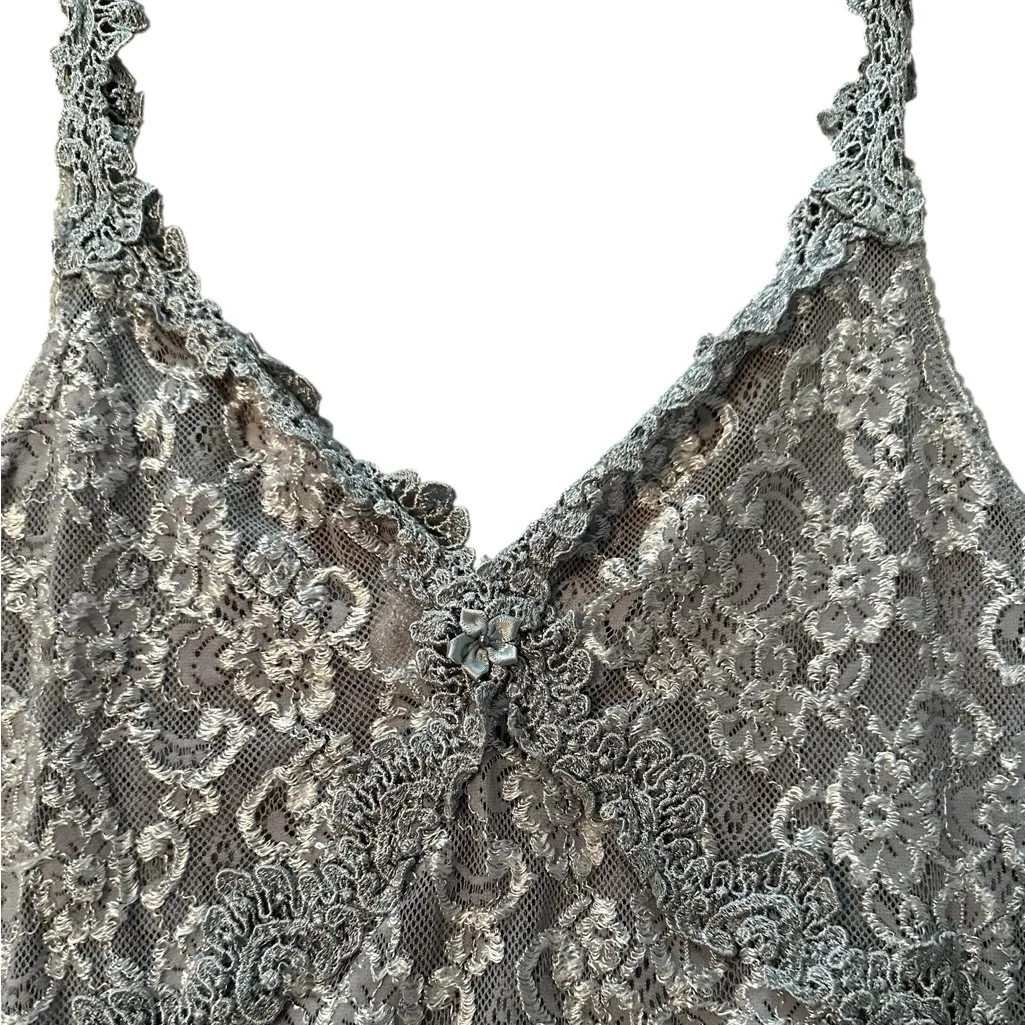 Vintage Mesh Floral Lace Sheer Lingerie Bodysuit 80s Sexy Coquette Size Small Blue - Image 3
