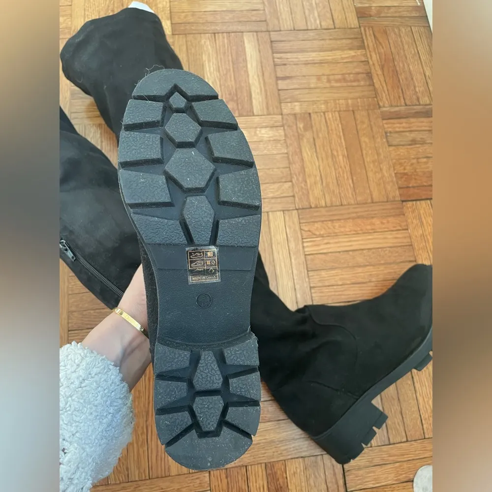 Stretch Over the Knee Faux Suede Boots in Black - Image 9