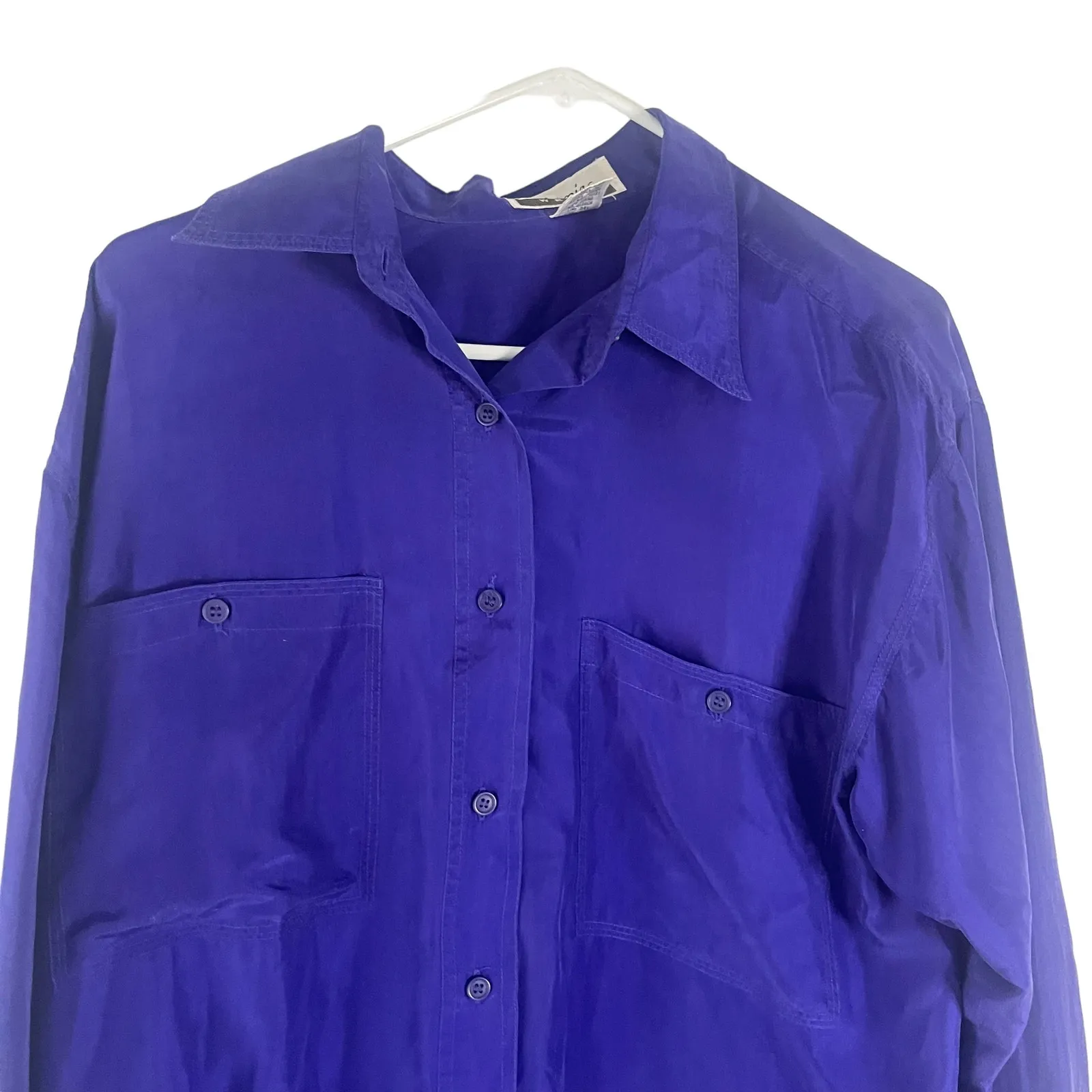 Marnie West Vintage 80s Women's Size Medium 100% Silk Disco Button‎ Up Blue - Image 2