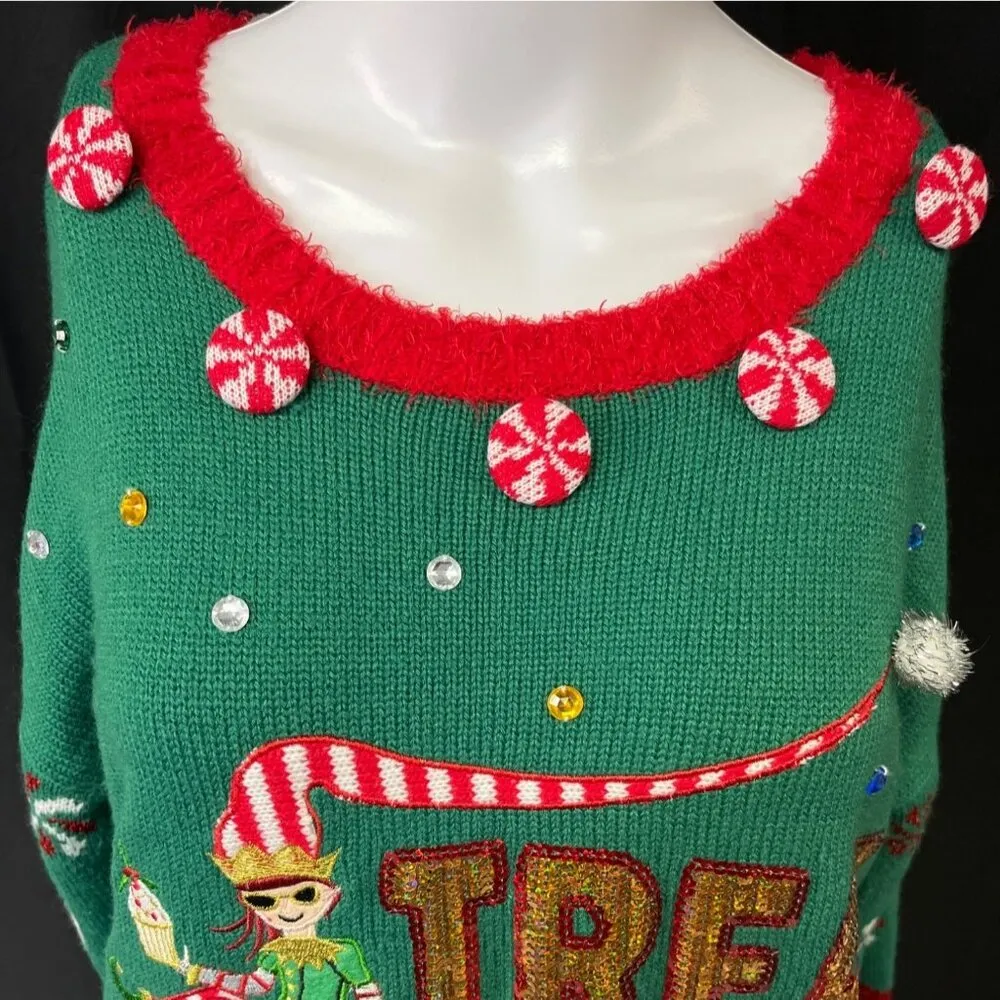 Holiday Time Women's Green Christmas Ugly Sweater SzM(8-10) SKU 4194 - Image 3