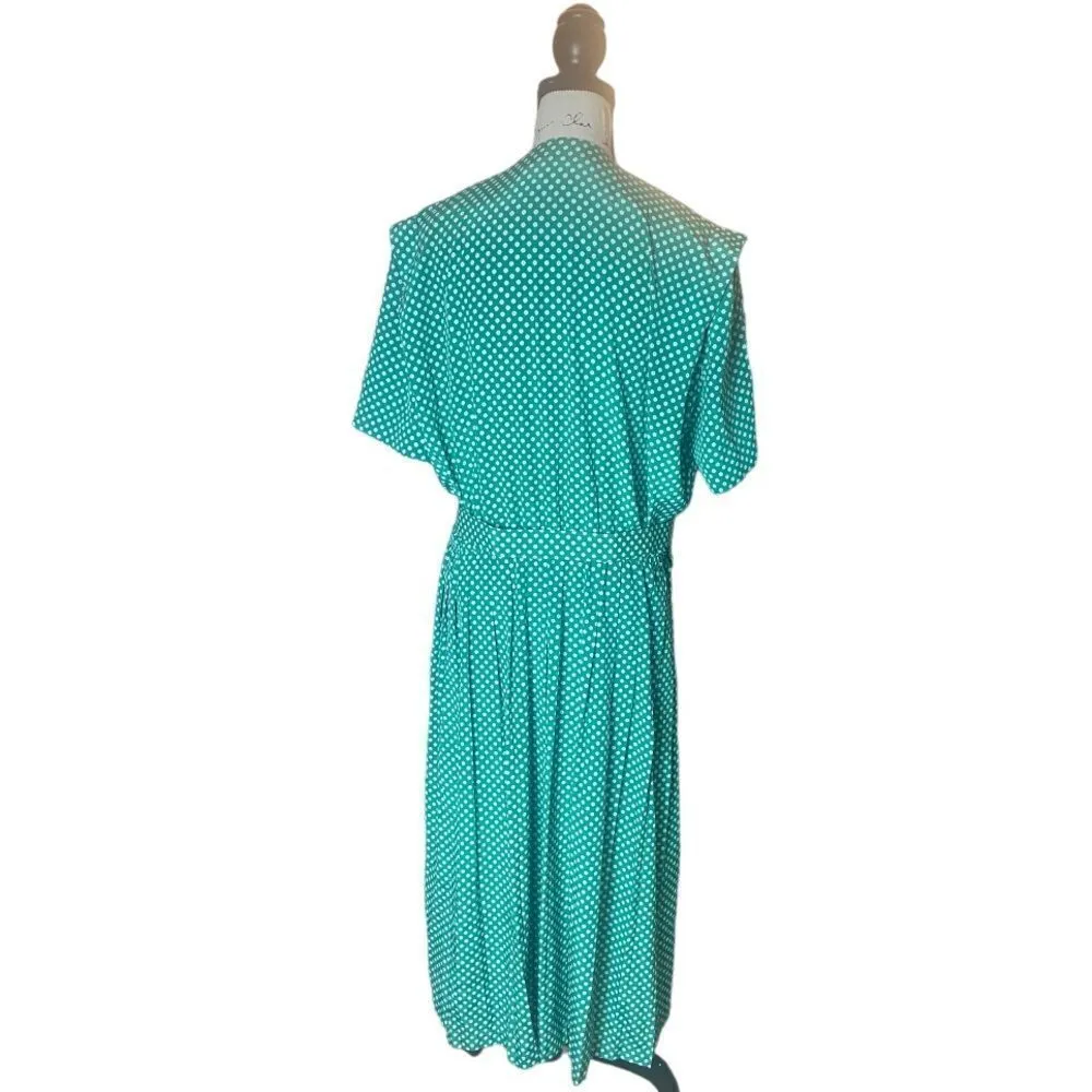 Leslie Fay Dresses SZ 16 Vintage green and white belted dress - Image 6