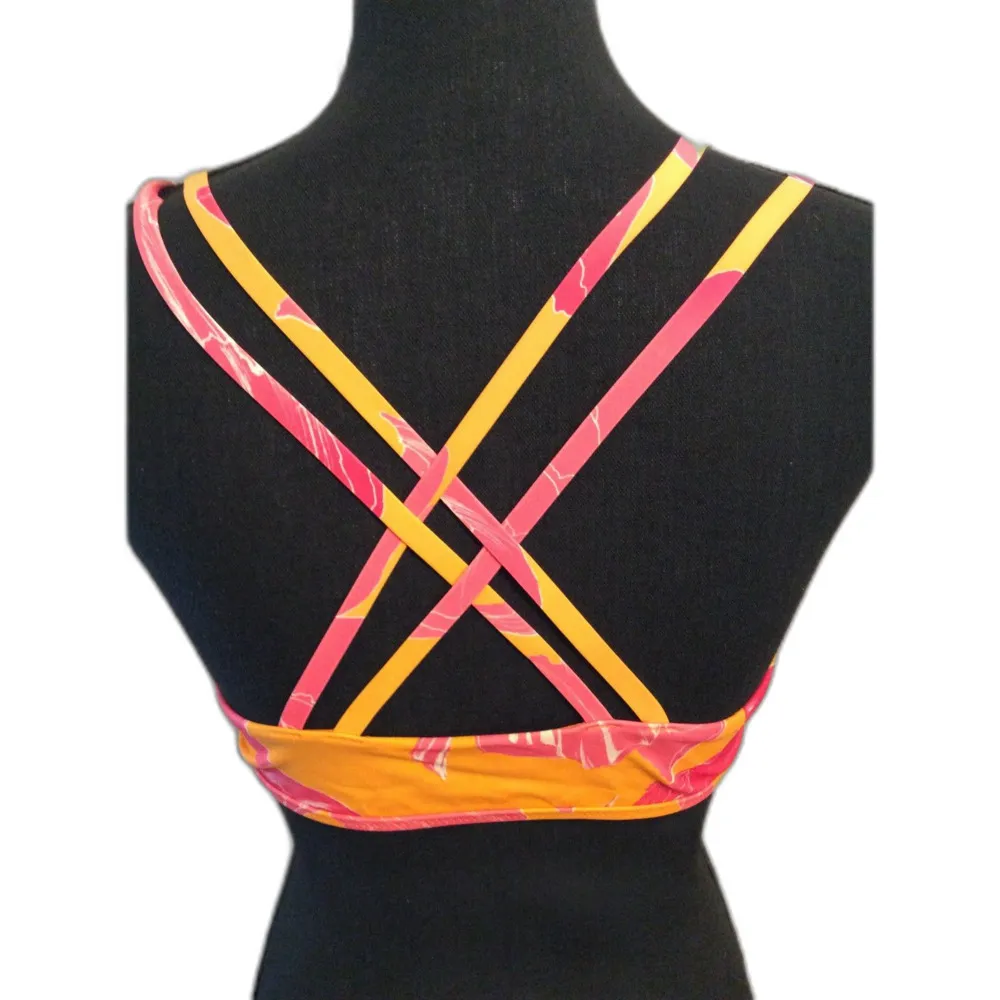 Athleta Medium M Criss Cross Back Floral Print Sport Bra Orange pink - Image 3