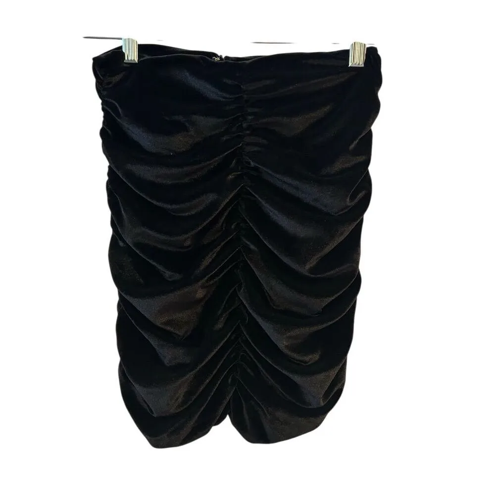 Topshop Women Black Velvet Ruched Skirt Size 4 Casual - Image 2