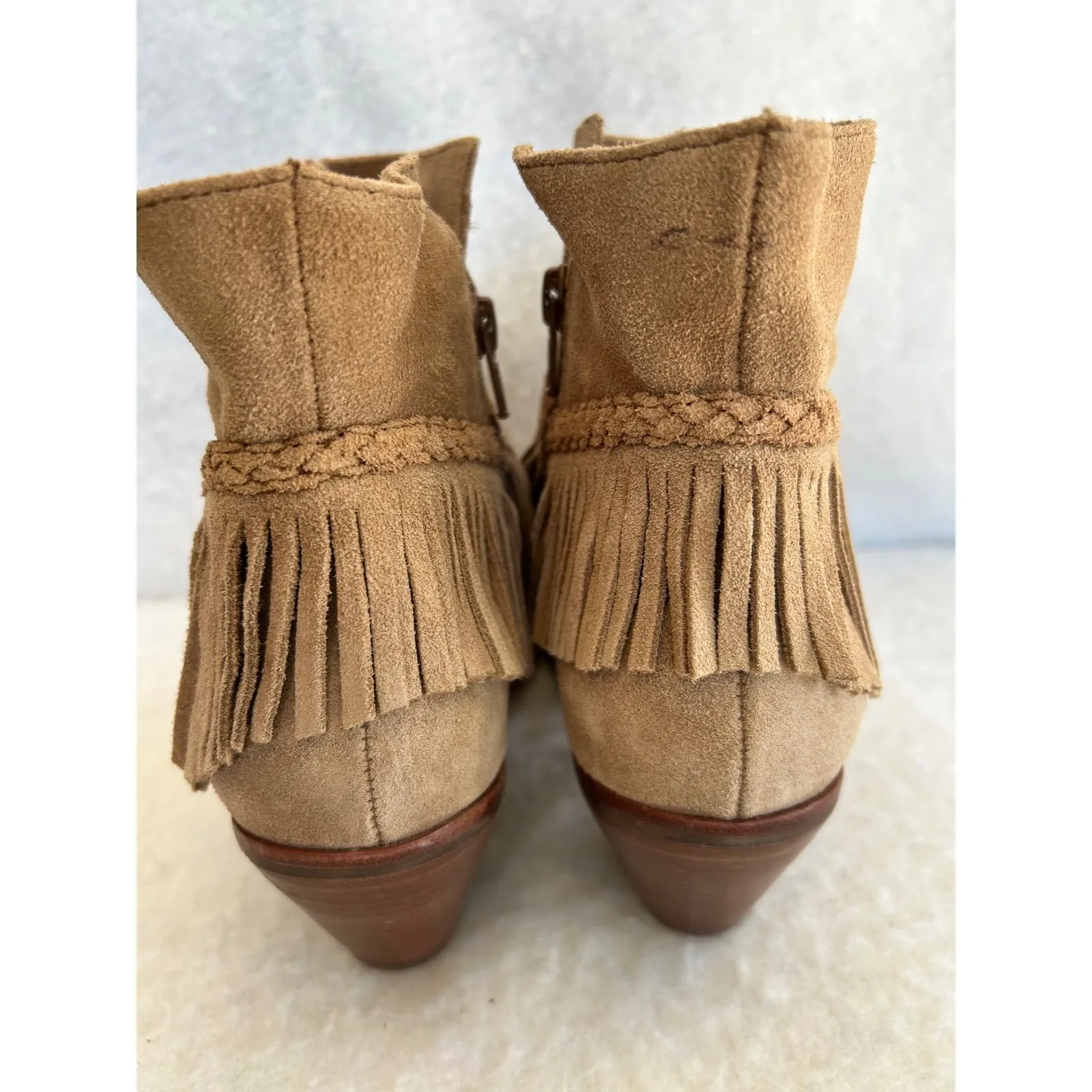 y2k‎ Gianni Bini Women's Suede Fringe Ankle Boots Size 8M Tan Brown Western - Image 2
