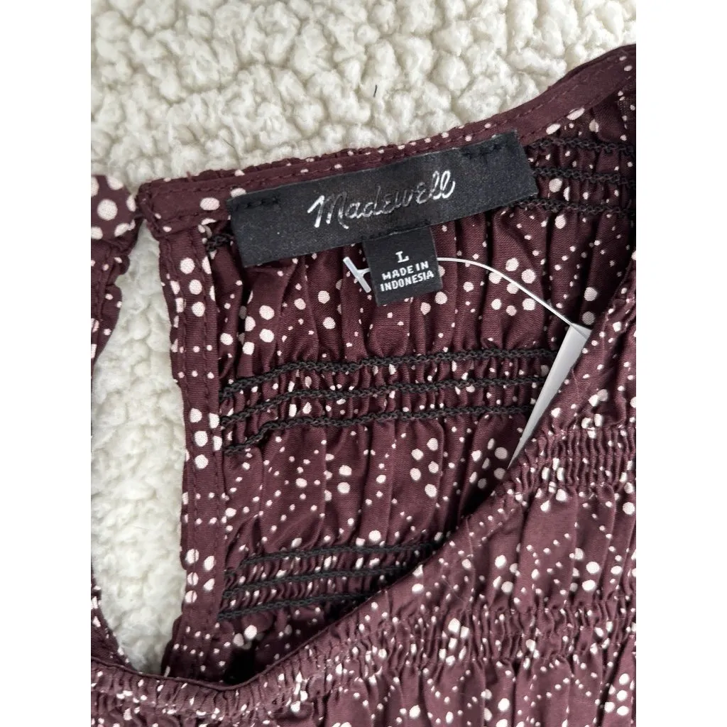 Madewell $158 Selena Midi Dress Smocked Daisy Print Plum Purple Pockets Size L - Image 6