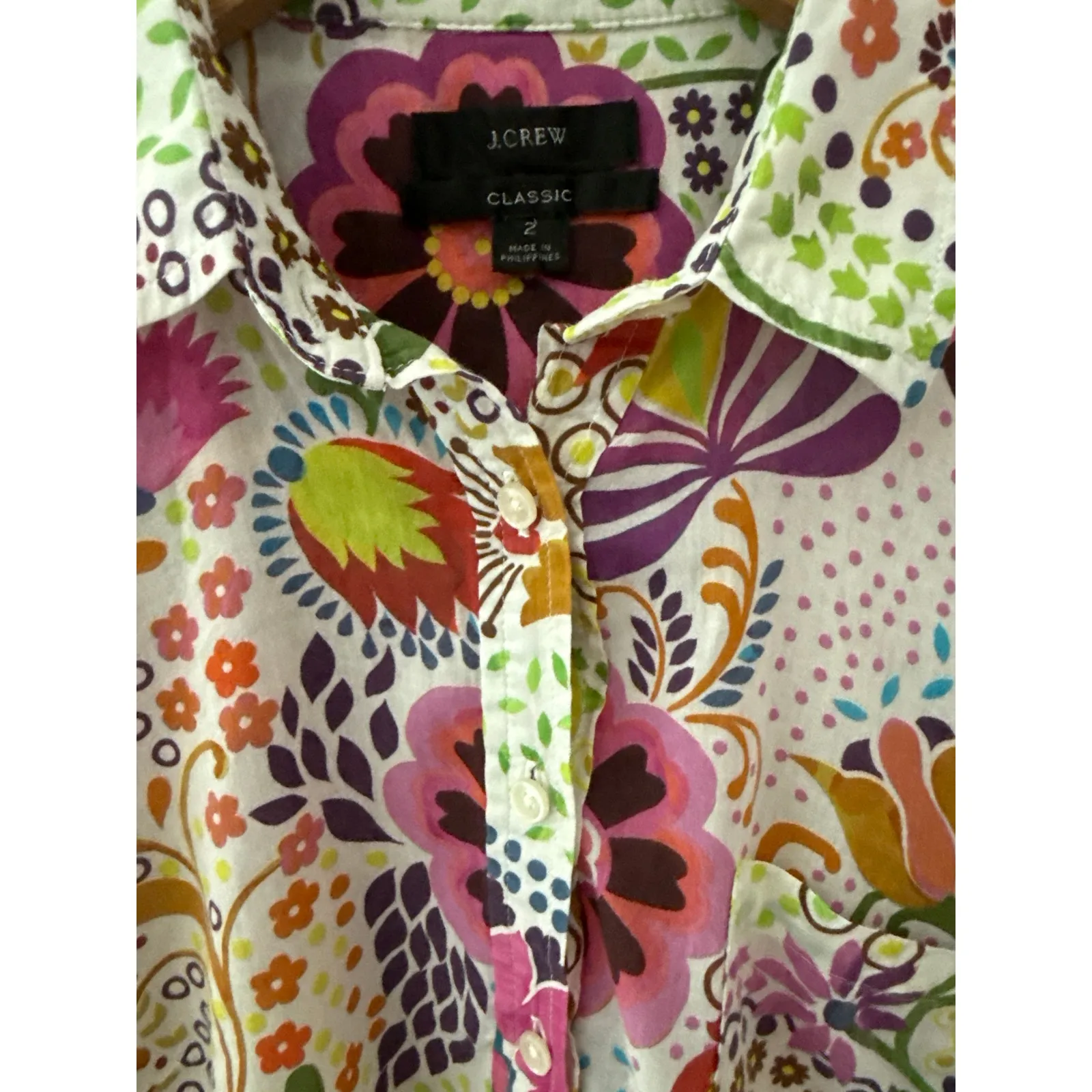 J.‎ Crew Ratti Retro Floral Popover Classic Fit  Shirt Rose Multi Size 2 - Image 9
