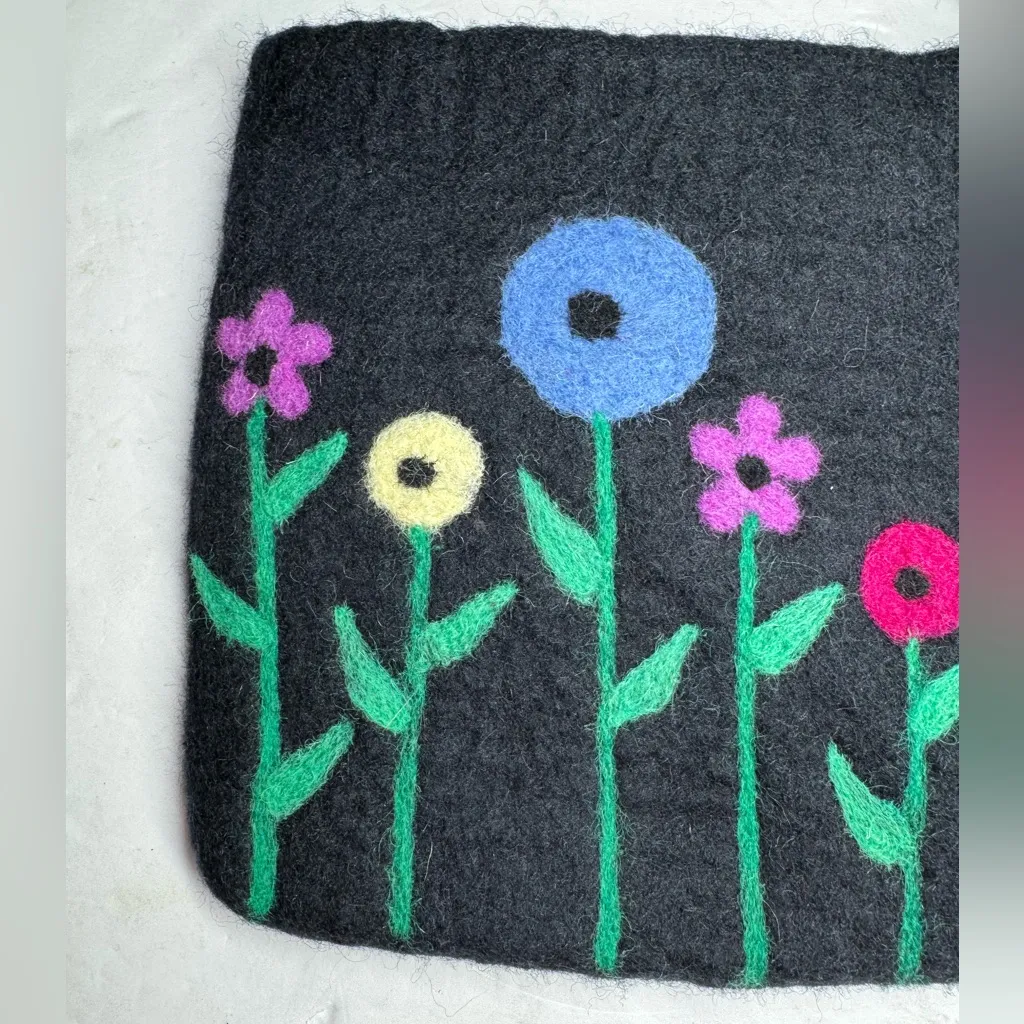 Frabjous Fibers wool Black wristlet Colorful Floral Design felted boho - Image 5