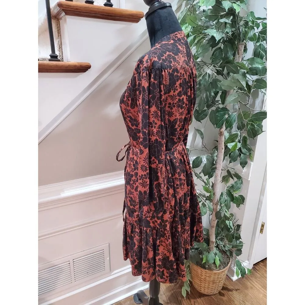 Gap Women's Brown Floral Crew Neck Long Sleeve Button Front Knee Length Dress XS - Image 7