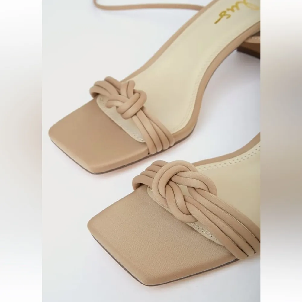 Lulus Jazey Medium Nude Lace-Up Block Heel‎ Summer Party Sandals Size 8 - Image 4
