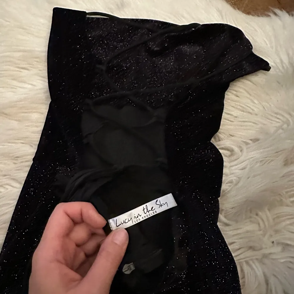 LUCY IN THE SKY Black Cowl Neck Sparkly Dress - Image 6