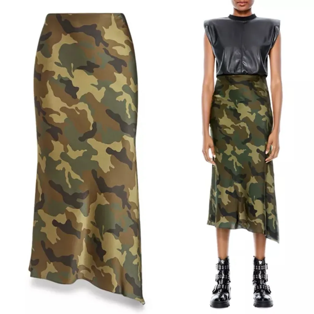 Alice + Olivia Maeve Silk Camo Asymmetric Midi Slip Skirt - Image 2