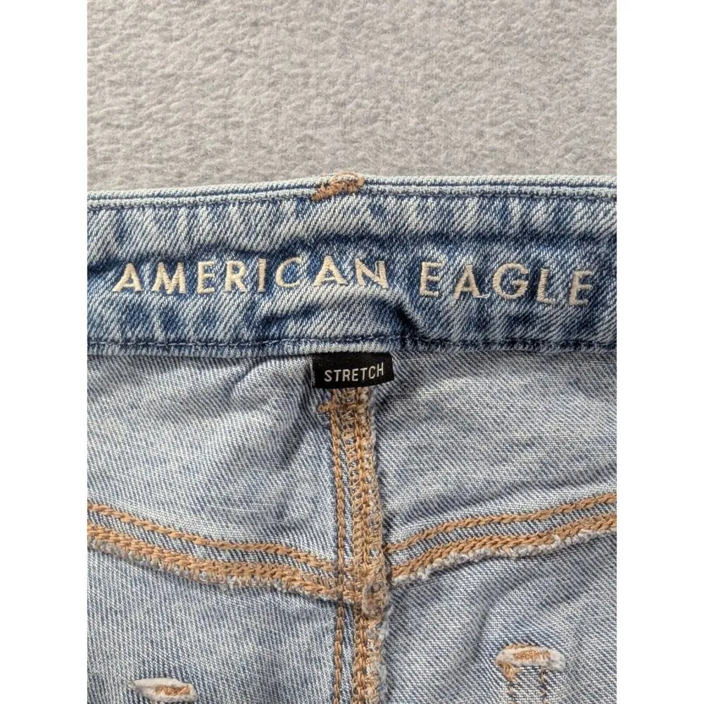 American Eagle Jeans Womens Size 12 Blue Destressed Curvy 90s Straight Whiskers - Image 15