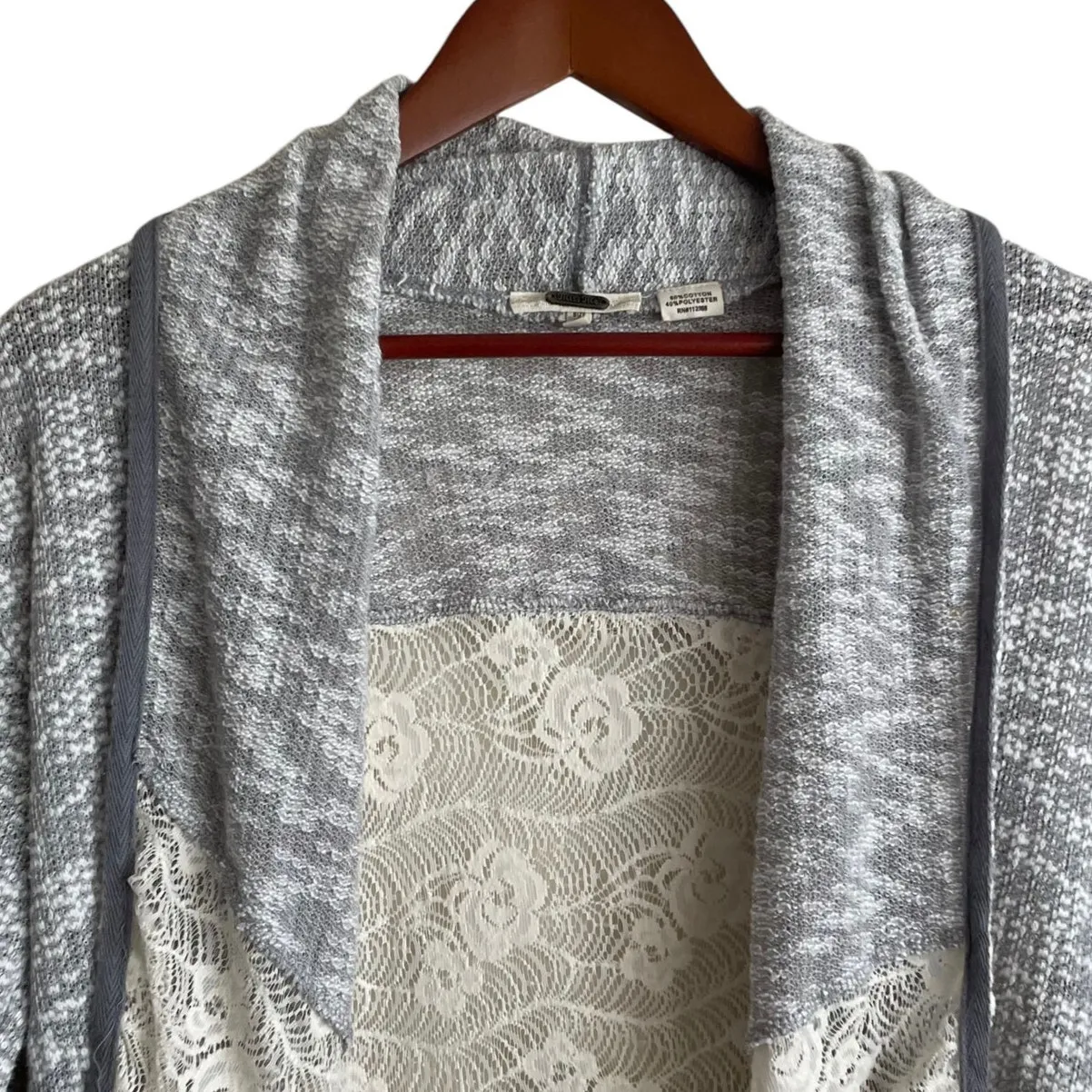 Miss Me Women Cardigan S Mixed Media Crochet Waterfall Open Front Cottage‎ Boho - Image 11