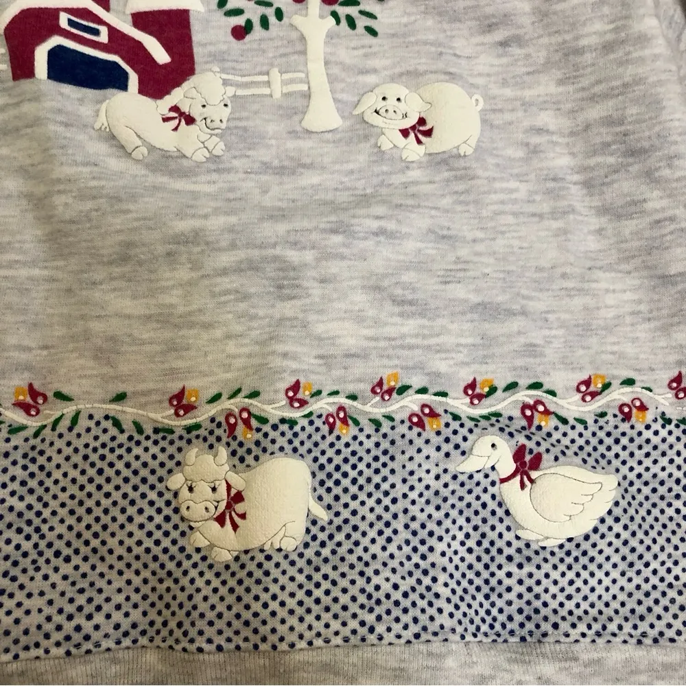 Vintage 90s Spumoni by Franko Collared Farmcore Barn Sheep Sweatshirt Polka Dot - Image 4