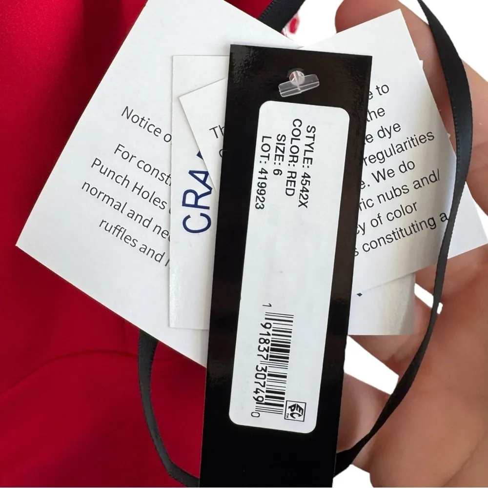 Xscape Red Spaghetti Strap V Neck Full-Length Evening‎ Gown Dress 6 Red - Image 5