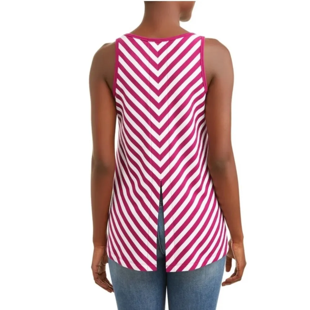 Time and Tru tank top women's sz medium 8/10 purple‎ & white stripes sleeveless - Image 2