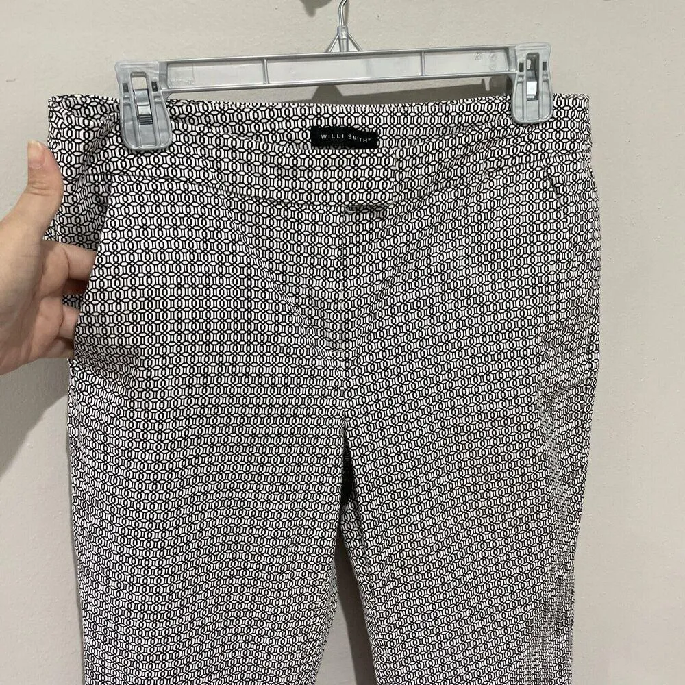 Willi Smith Woman’s Crop Capri Pants Black White Geometric Print 8 Casual - Image 2