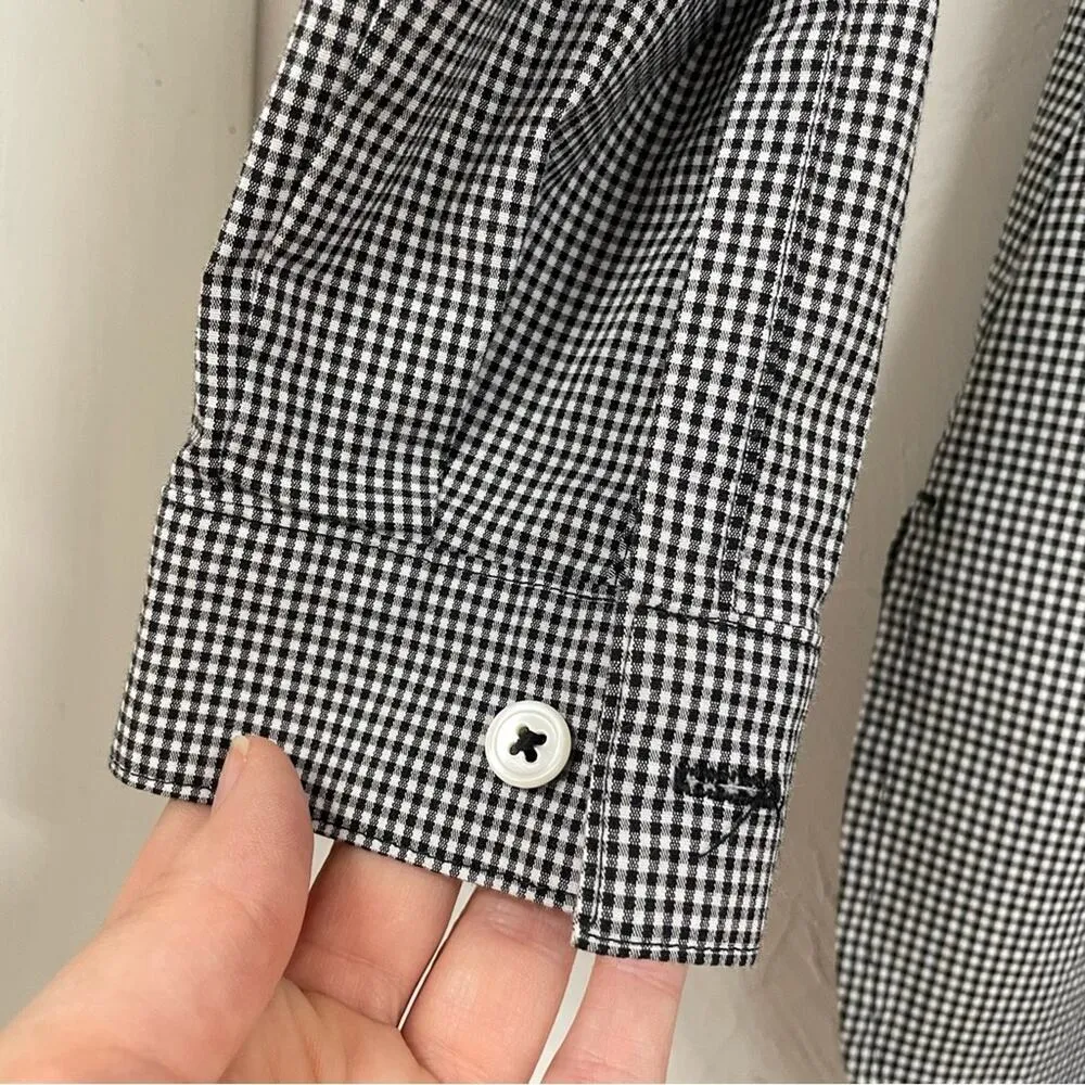 J Jill Black & White Gingham Plaid Long Sleeve Henley Blouse Womens XS Preppy - Image 3