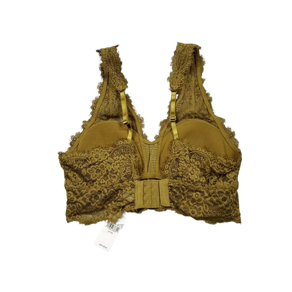 Aerie Eyelash Lace Padded Plunge Bralette Bra Dark Yellow Brown Size XS Lined - Image 3