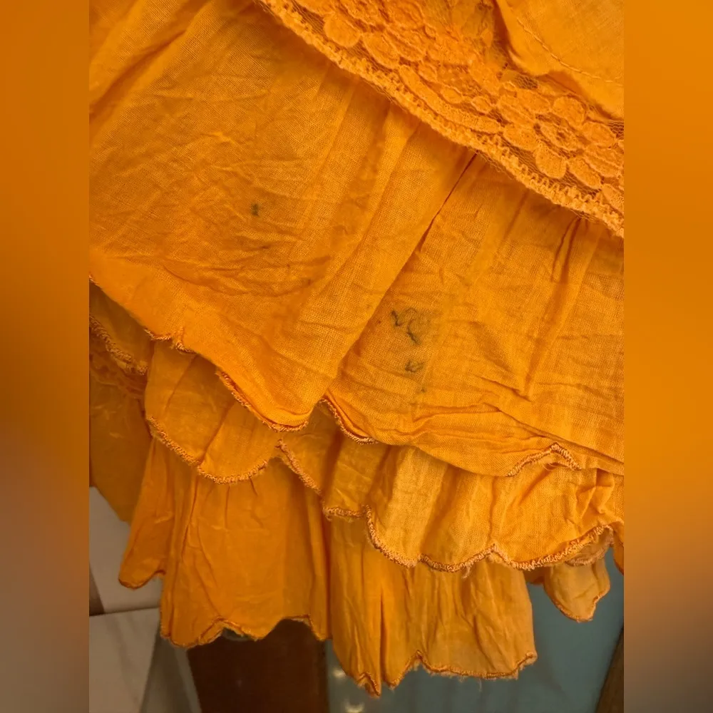 Angel Nina Vtg Bright Orange Embellished Layered Ruffle Midi Skirt - Image 5