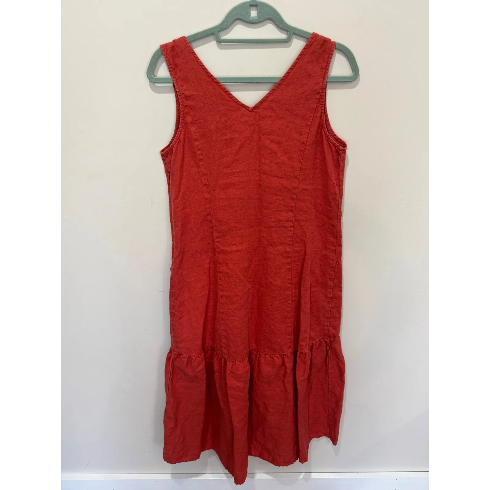 Garnet Hill Linen Drop waist Sundress and Orange Sz M Lagenlook - Image 3