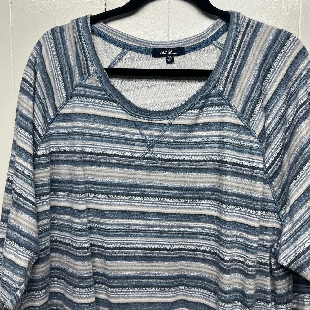 Angels Striped Long Sleeve Womens Pullover Sweater Top Size 3X Casual Loungewear Blue - Image 3